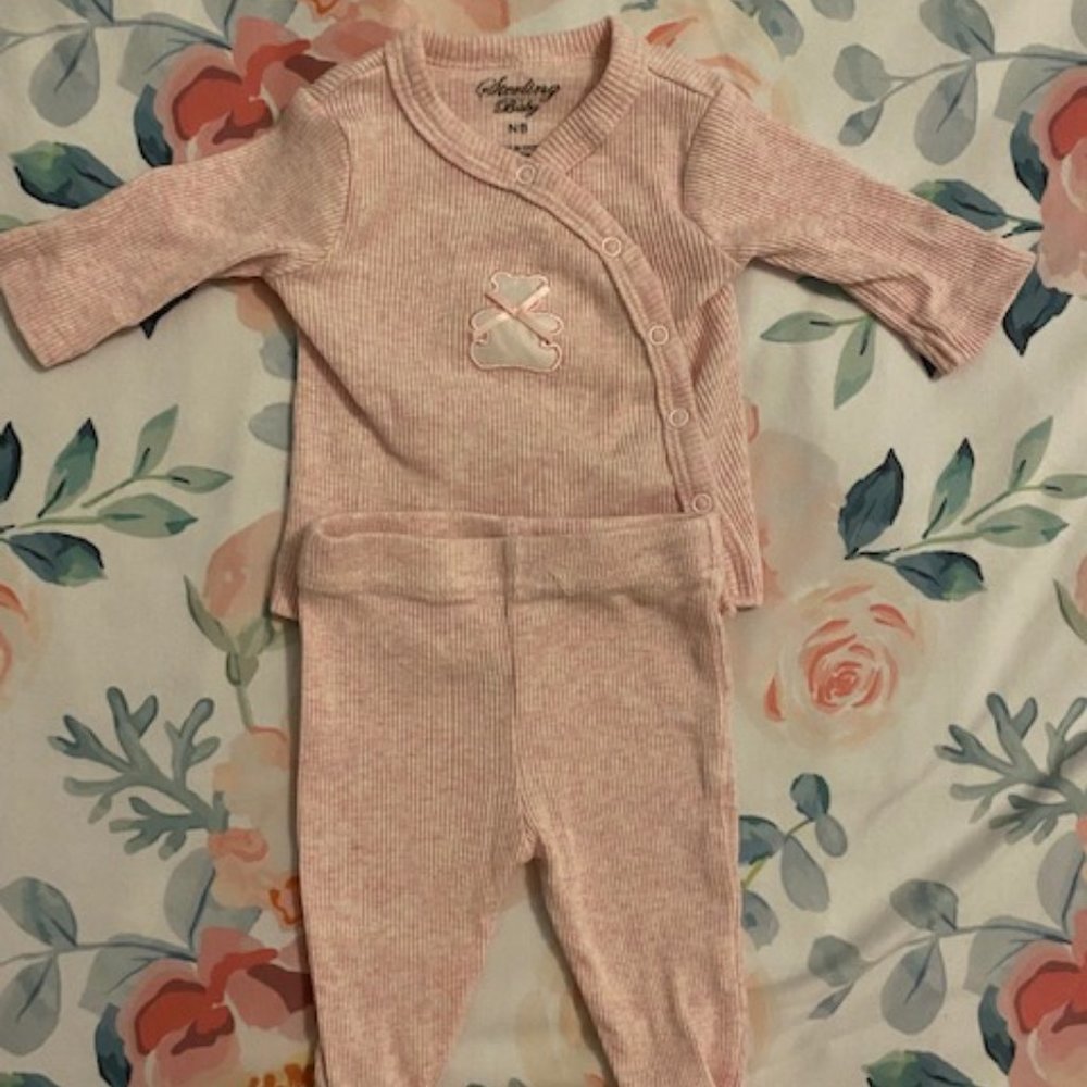 Matching kimono top/footed pants- Pink, NB
